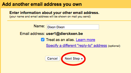 Vul jouw naam bij het nieuwe e-mailadres in. Klik op “Next step”.